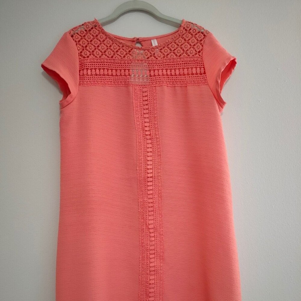 Xhilaration Womens Shift Dress Coral Lace detail Cap Sleeve Medium